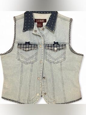 L.A. Blues Light Denim Plaid Jacket with Bows